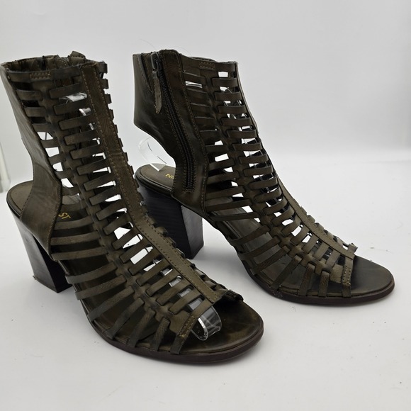 Nine West Shoes - NineWest Womens 10 Hangtuff Olive Green Gladiator Woven OpenToe High Heel Bootie